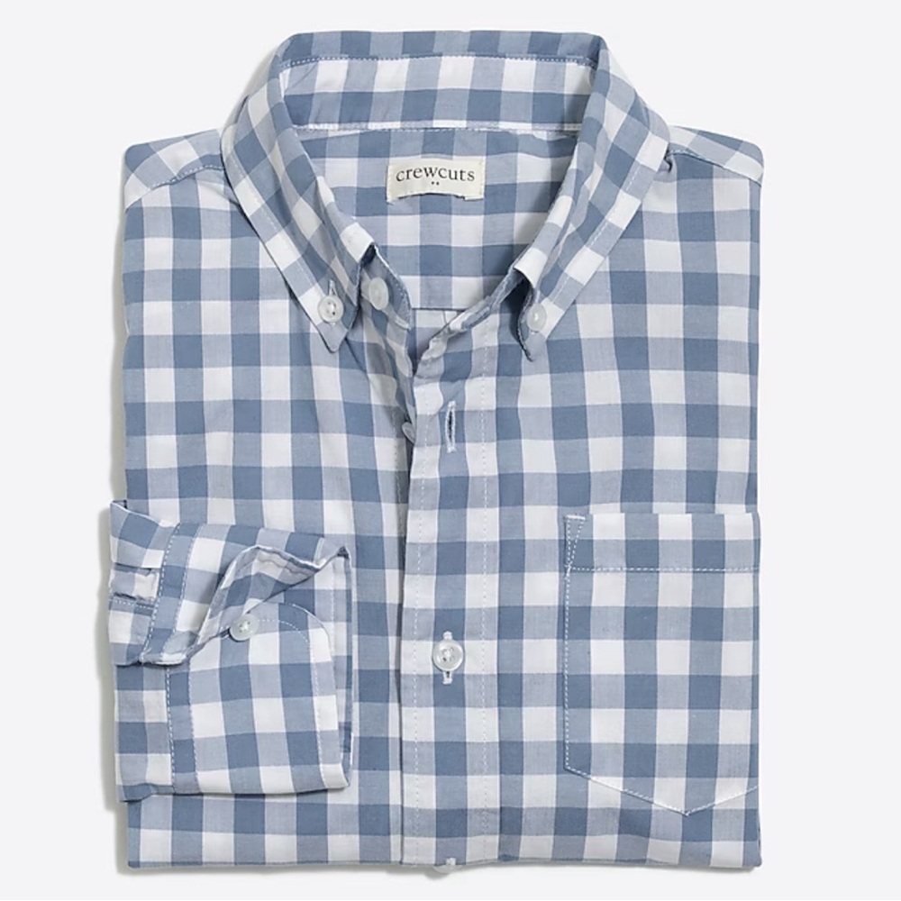 Jcrew Crewcuts Boys Size 3 Button Up Long Sleeve Dress Shirt Blue Gingham